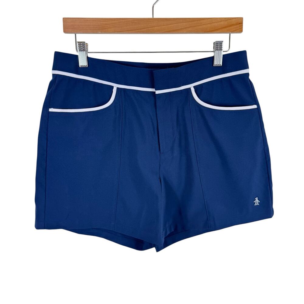 Penguin By Munsingwear‎ Navy Blue White Trim High Rise Stretch Shorts Size 10/14
